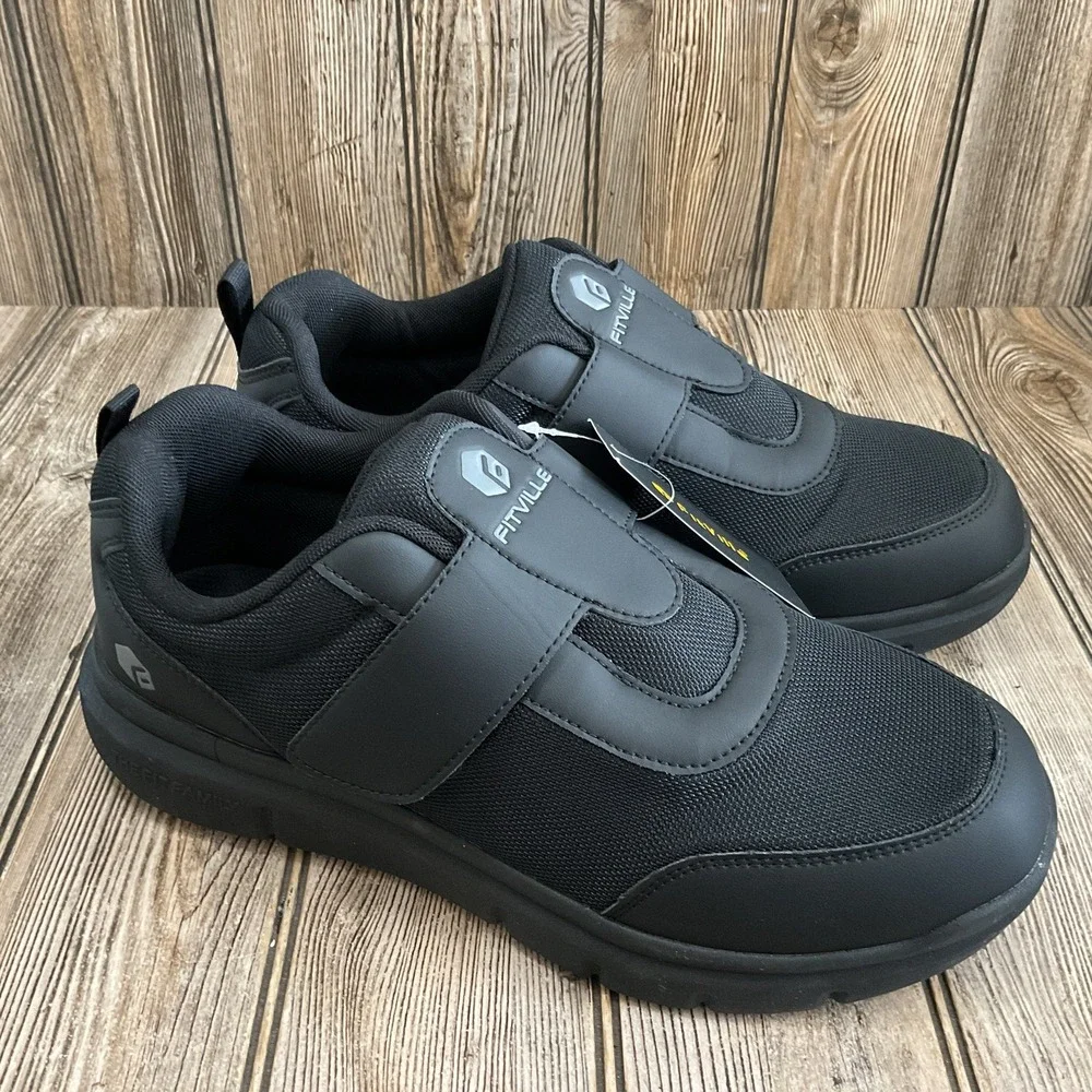 Fitville Marca Men's Size 12 2E Diabetic Shoes Black Comfort Hook Loop Closure